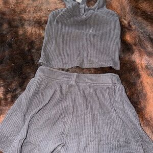 SO Women's Charcoal Ribbed Pajama Set
